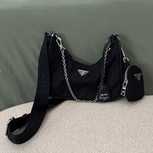Prada Black Nylon Chain Shoulder Bag